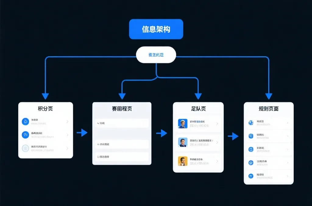 积分页面与赛程、球队、规则内容互相连接的站内信息结构图